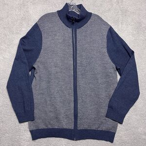 Banana Republic Mens Sweater XXL Blue Merino Wool Blend Full Zip Mock Neck